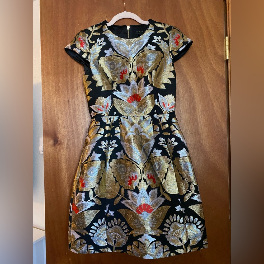 Ted Baker Imoen Opulent Orient Jacquard Dress Womens Size 1 US 4 Pocket Cocktail - Picture 2 of 11